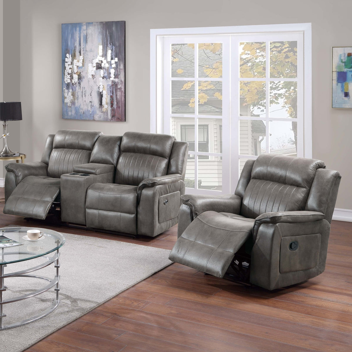 Ellison Slate Blue Faux Leather Reclining Loveseat & Recliner Set