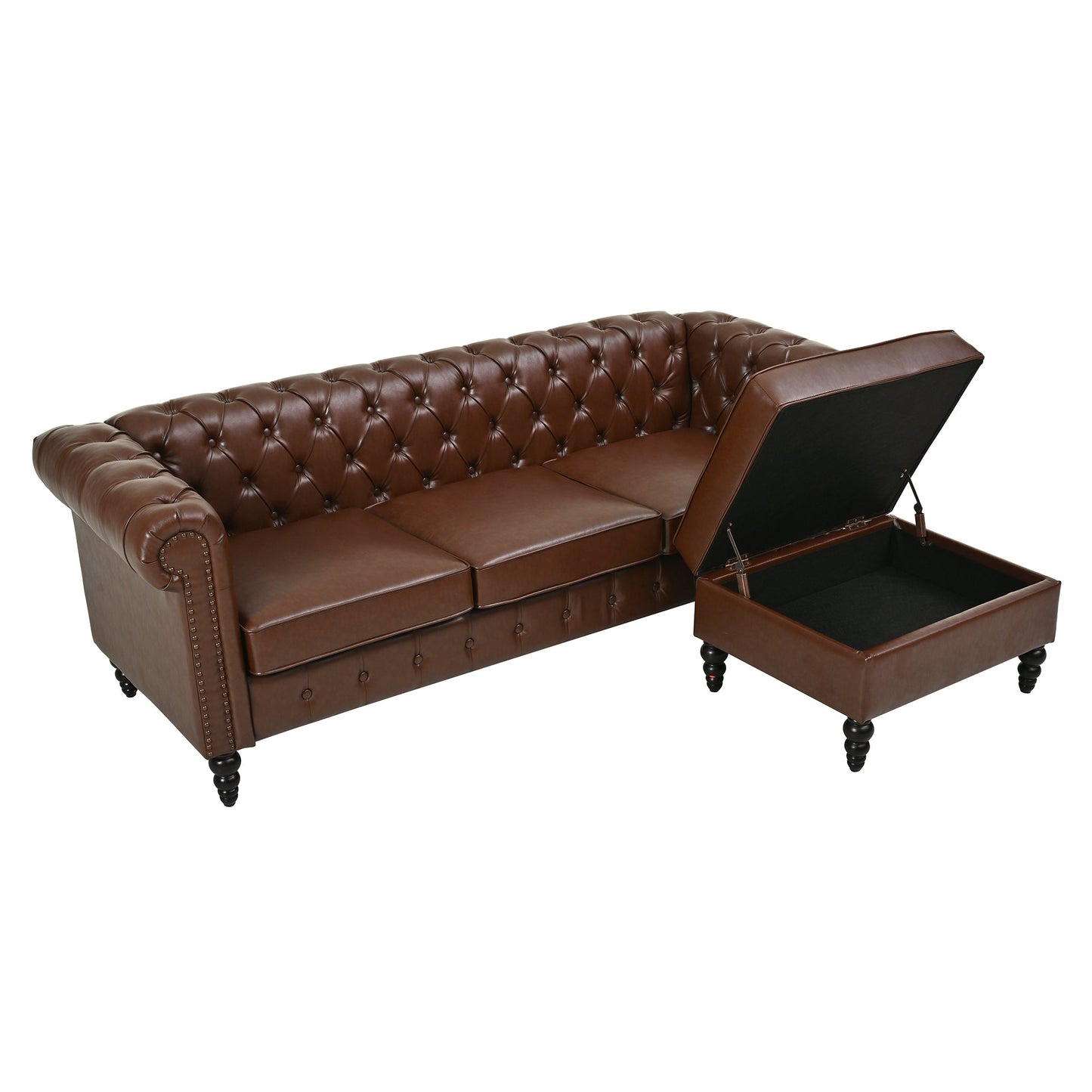 Calder Faux Leather Sectional – 85" L-Shaped 4-Seater with Storage Ottoman (2 Colors)