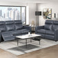 Haddon power reclining sofa and loveseat set in navy faux leather