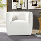 Delaney Tufted Swivel Barrel Chair – Modern Accent Chair (Multiple Colors & Fabrics) in white, showcasing elegant tufted design.