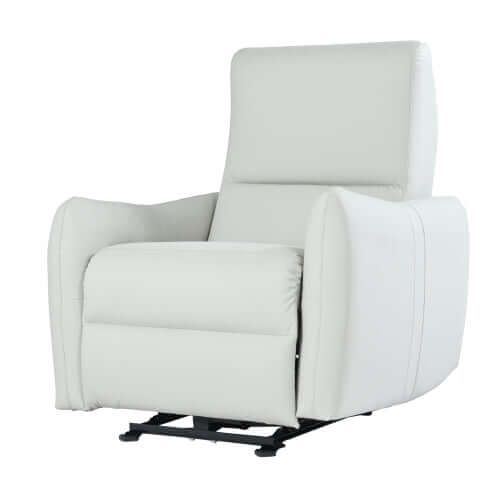 PU leather power recliner chair in white, compact design for small spaces, modern comfort and relaxation.