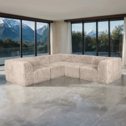 Cavell Faux Fur L-Sectional Sofa – 5-Piece Taupe Sofa, Ottoman Not Included