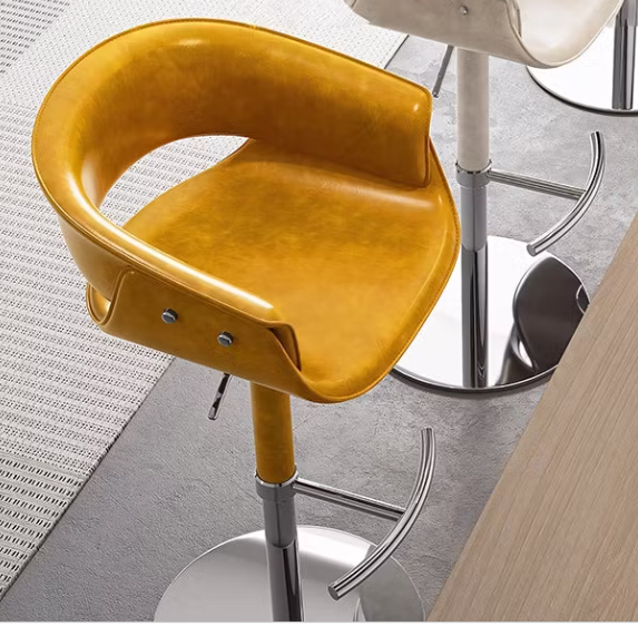 Yellow faux leather swivel bar stool