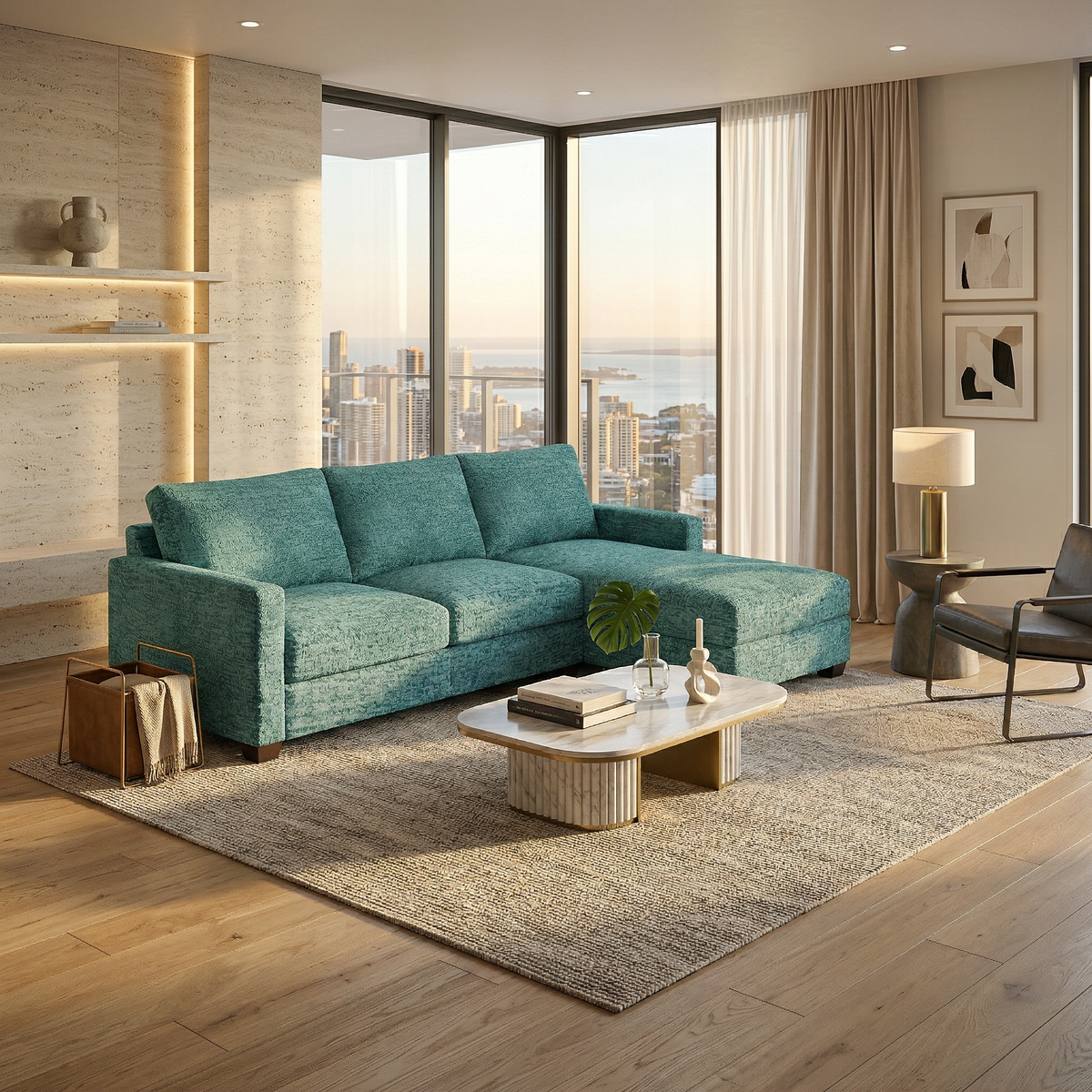 Damon L-Shaped Sectional Sofa – 120" Chaise Sectional in Fabric & Velvet - Hepburn Emerald - Fabric (4)