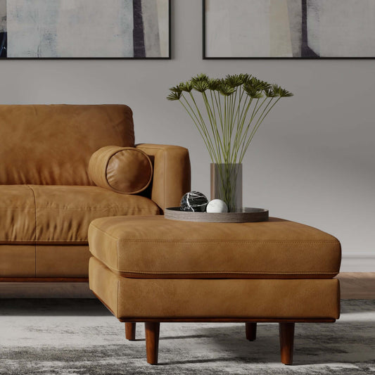 Morrison MCM Styled Leather Square Ottoman - Revel Sofa