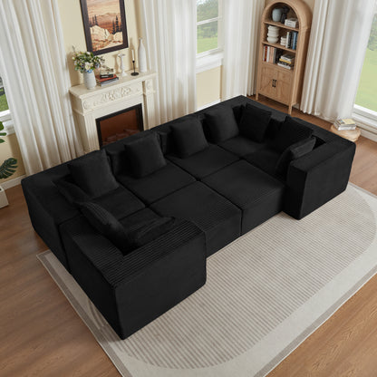 Abernathy Black Corduroy Modular Sofa – 8-Seat Boneless Compressed Couch