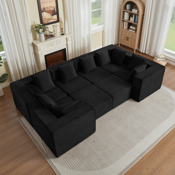 Abernathy Black Corduroy Modular Sofa – 8-Seat Boneless Compressed Couch