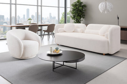 Idris Sofa Set in White, Sofa + 1 Swivel Chair