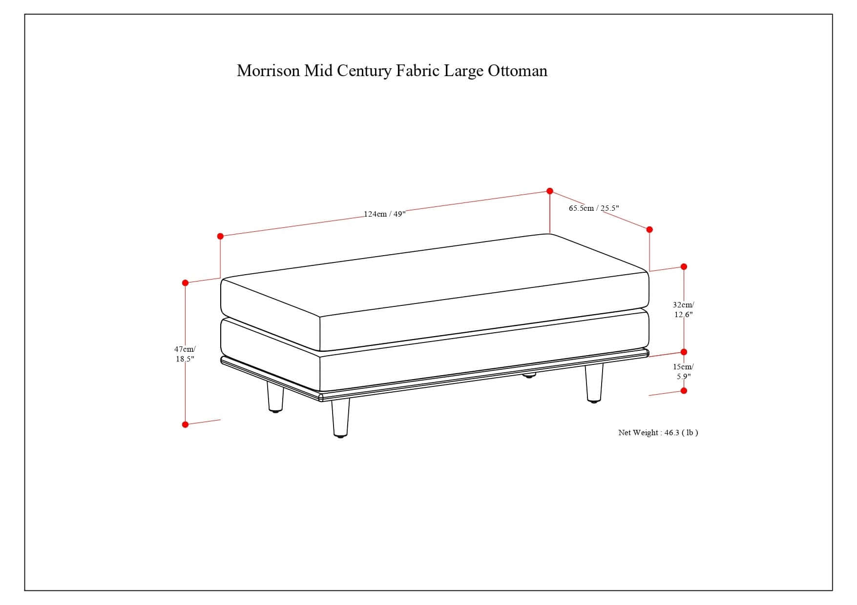 Morrison Large Rectangular Ottoman 48'