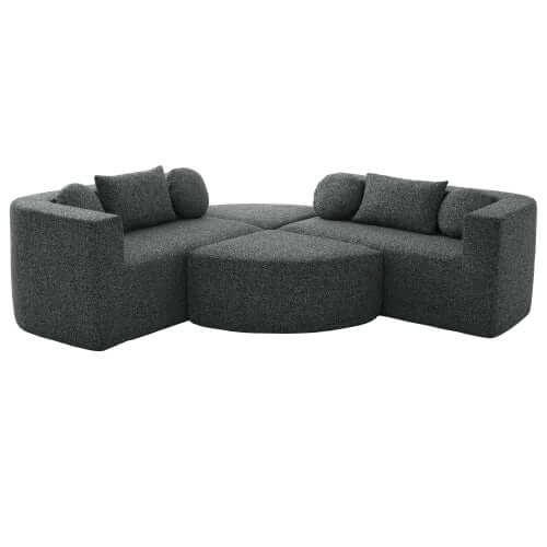 Boneless Boucle Modular Sectional Sofa 115” – Deep Seat Curved U-Shaped Foam Couch for 6