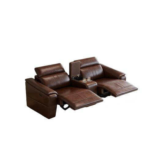 2-seat modular leather recliner sofa with cup holders, perfect for comfort and relaxation in any living space.