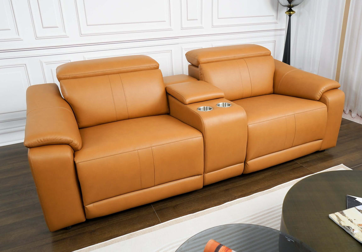 2-seat modular leather recliner sofa with cup holders, 88.5"W, perfect for relaxation and comfort in any living space.