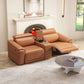 2-seat modular leather recliner sofa with cup holders in a modern living room setting.