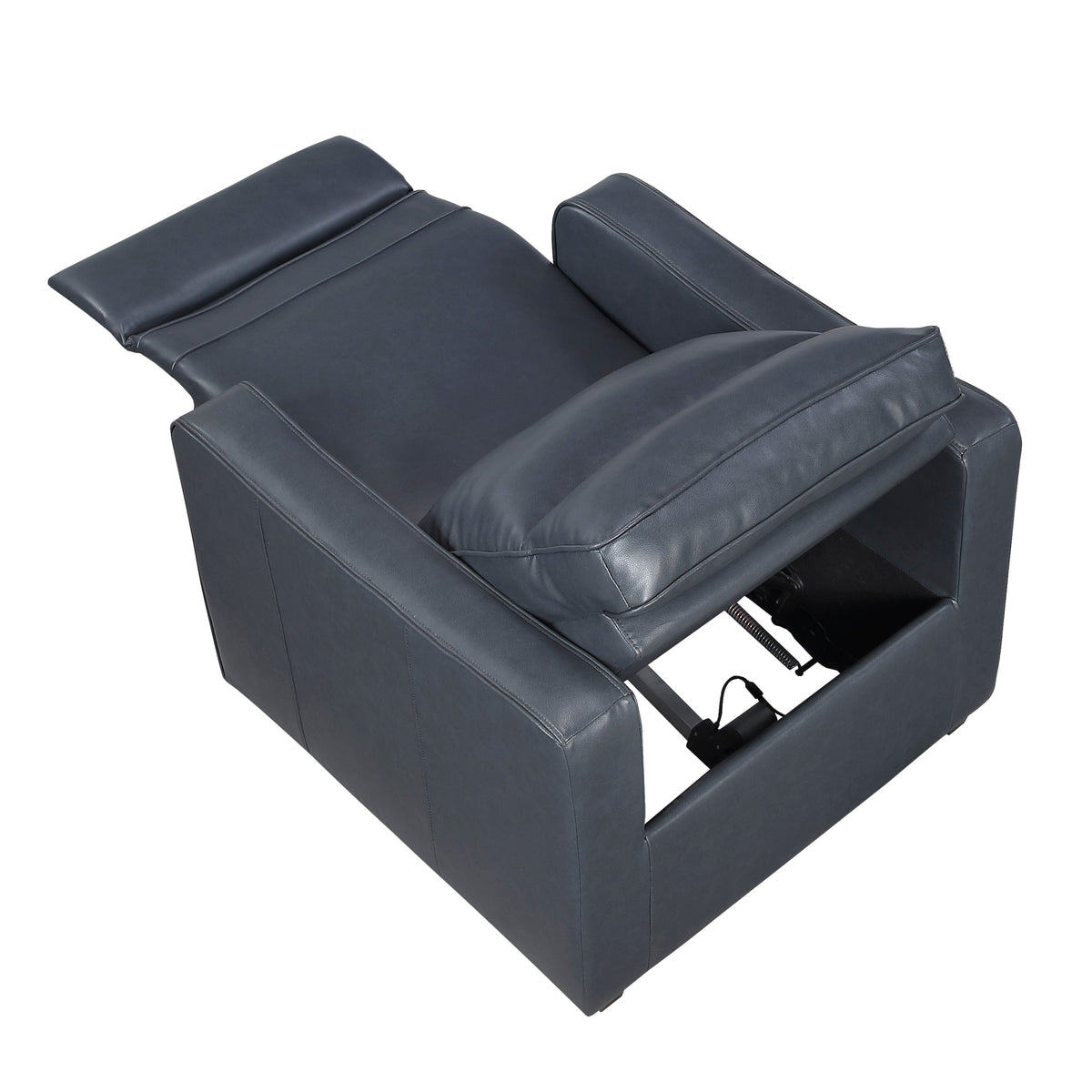 Haddon power reclining sofa, loveseat and chair set in navy faux leather