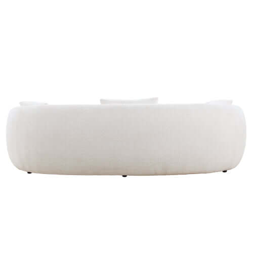 Modern Boucle Curved Sofa 94" – Sculptural 3-Seater Upholstered Couch (4 Colors) from the back view.