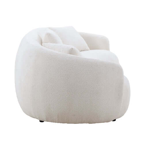 Modern Boucle Curved Sofa 94" – Sculptural 3-Seater Upholstered Couch (4 Colors) in white boucle upholstery.