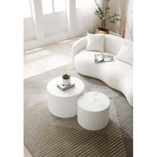 Modern Boucle Curved Sofa 94" – Sculptural 3-Seater Upholstered Couch (4 Colors) in a stylish living room setting.