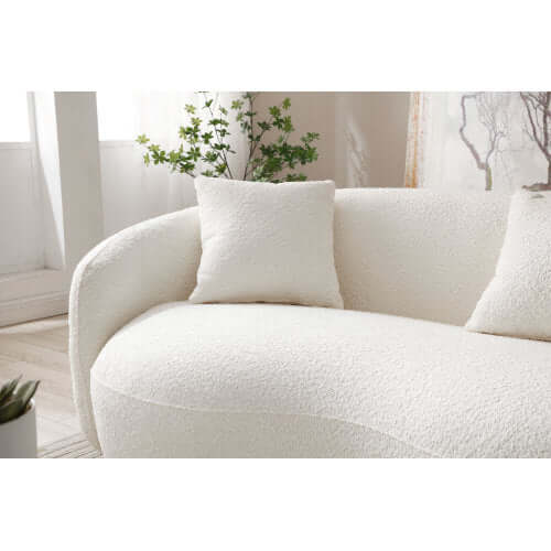 Modern Boucle Curved Sofa 94" – Sculptural 3-Seater Upholstered Couch (4 Colors) in soft boucle fabric.