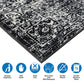Detailed view of distressed vintage Persian styled woven area rug with care instructions and soft texture.