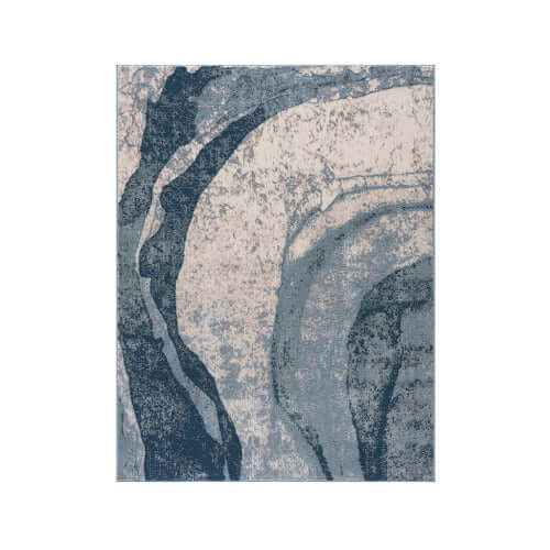 Blue Abstract Wave Area Rug featuring fluid patterns for modern decor in medium and large sizes.