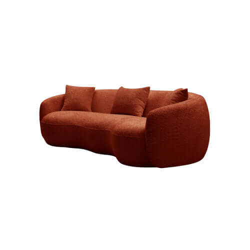 Modern Boucle Curved Sofa 94" – Sculptural 3-Seater Upholstered Couch (4 Colors) in orange boucle upholstery.