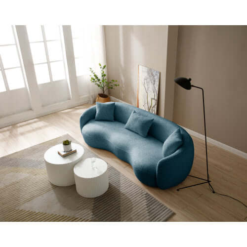 Modern Boucle Curved Sofa 94" – Sculptural 3-Seater Upholstered Couch (4 Colors) in a stylish living room setting.