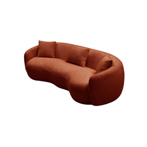 Modern Boucle Curved Sofa 94" – Sculptural 3-Seater Upholstered Couch (4 Colors) in warm rust hue.