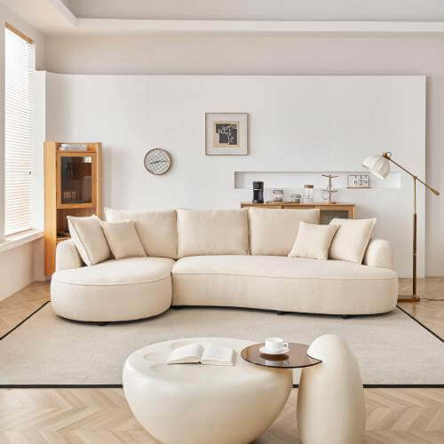 Curvy Left-Facing Chaise Sofa Sectional 123" (2 Colors)