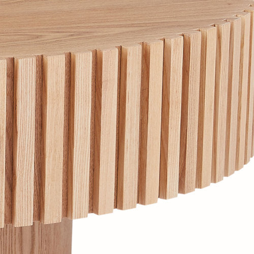 Contemporary Round Coffee Table 39" – Modern MDF Pedestal Coffee Table (3 Colors) with uniquely textured wood design.