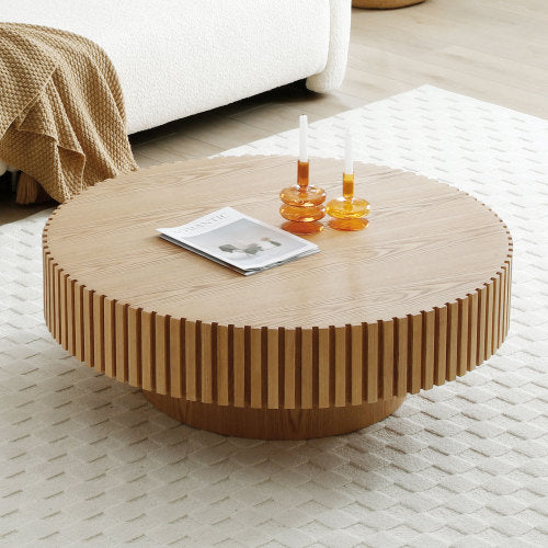 Contemporary Round Coffee Table 39" – Modern MDF Pedestal Coffee Table (3 Colors) with a textured design.
