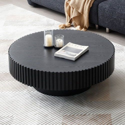 Contemporary Round Coffee Table 39" – Modern MDF Pedestal Coffee Table (3 Colors) with sleek design and black finish.