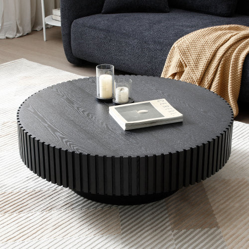 Contemporary Round Coffee Table 39" – Modern MDF Pedestal Coffee Table (3 Colors) with a unique ribbed design.