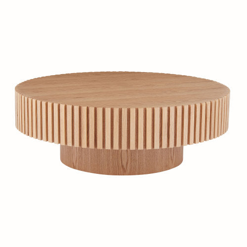 Contemporary Round Coffee Table 39" – Modern MDF Pedestal Coffee Table (3 Colors) with a unique ribbed design.