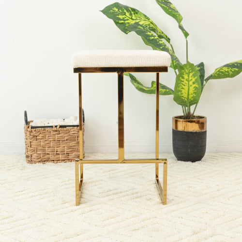 Joel Gold Velvet Bar Stool – Upholstered Backless Counter Stool with Metal Frame (Modern Glam Style) in gold finish.