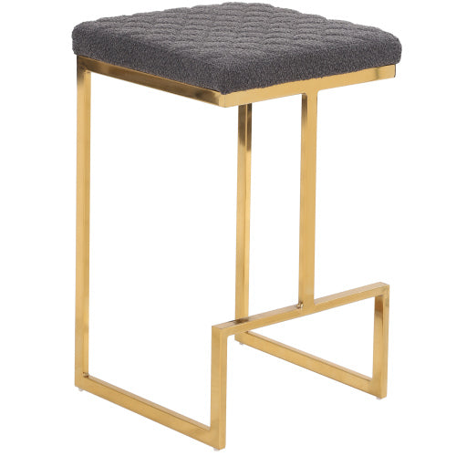 Joel Gold Velvet Bar Stool – Upholstered Backless Counter Stool with Metal Frame (Modern Glam Style) in gold and gray.