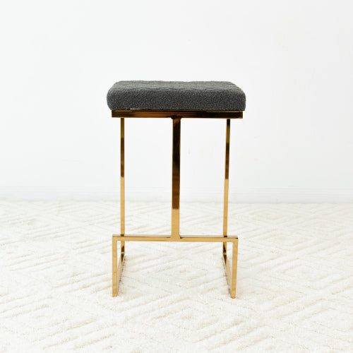 Joel Gold Velvet Bar Stool – Upholstered Backless Counter Stool with Metal Frame (Modern Glam Style) featuring a grey seat.
