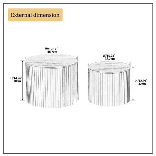 External dimensions of Handcrafted MDF Round Accent Table Set (2-Piece) – Nesting Side Tables with Storage (2 Colors)