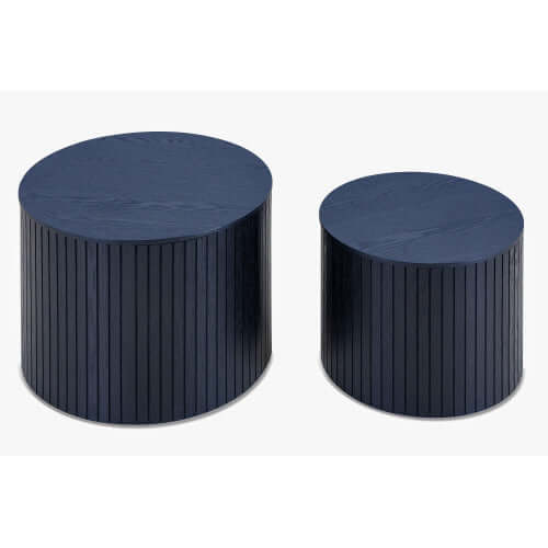 Handcrafted MDF Round Accent Table Set (2-Piece) – Nesting Side Tables with Storage (2 Colors) in navy.