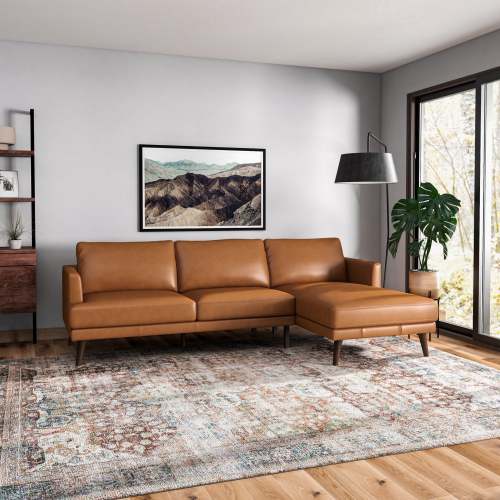 Modern Premium Leather L-Shape Chaise Sofa Sectional 105” – in room setting