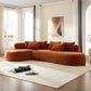 Rounded L-Shaped Chaise Sofa Sectional in vibrant orange fabric, plush cushions, ideal for modern living spaces.