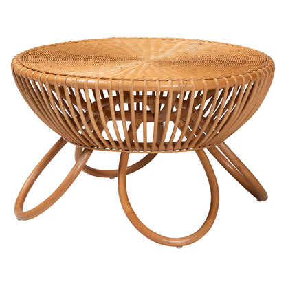 Marisol Rattan Coffee Table – 31.5" Round Boho Accent Table