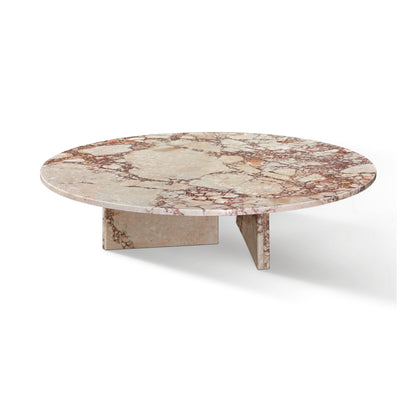Luxury Pink Natural Marble Coffee Table, Polished Surface, Ø35.4 h9.8 Inch, Genuine Stone, Designer Living Room Table