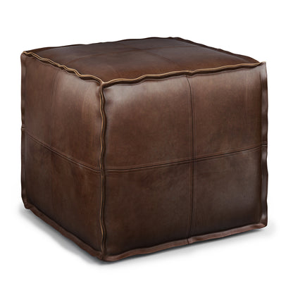Brody Dark Brown Faux Leather Pouf – 18" Square Pouf
