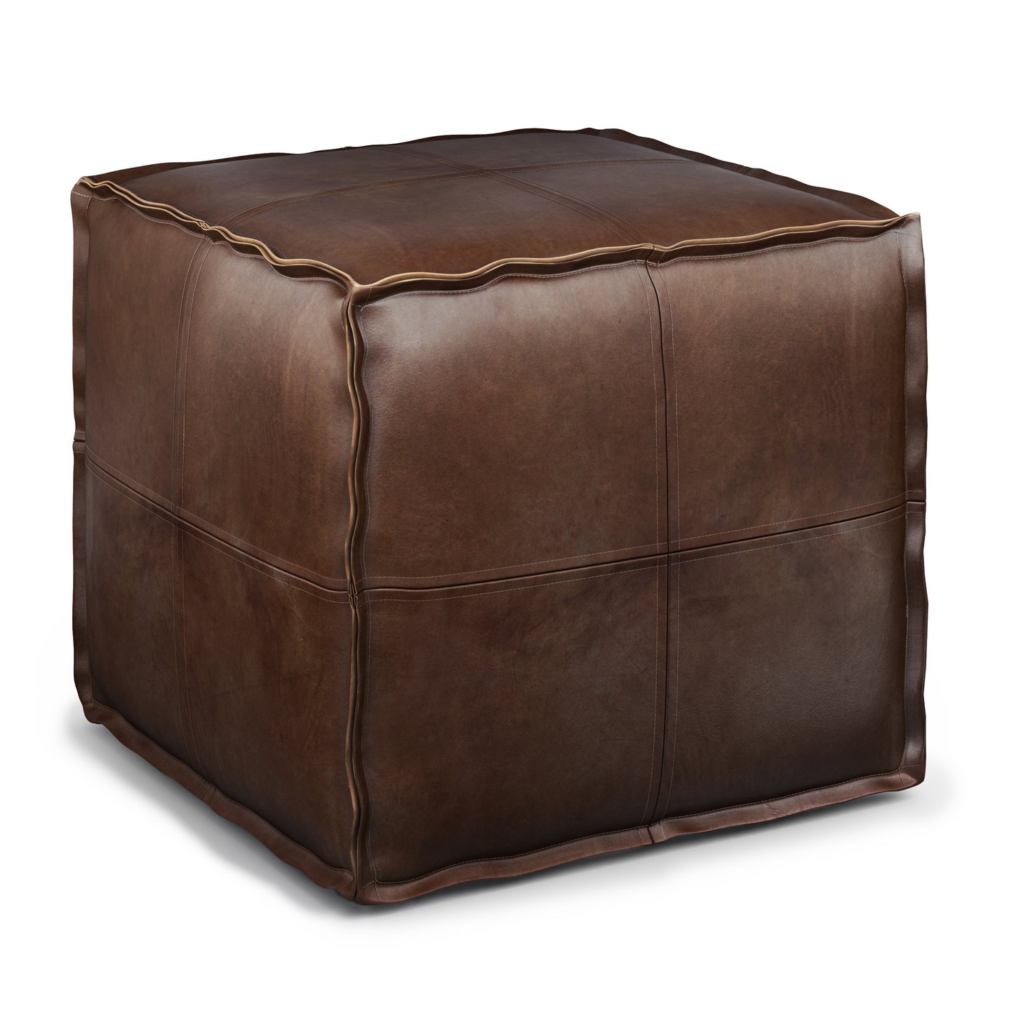 Brody Dark Brown Faux Leather Pouf – 18" Square Pouf