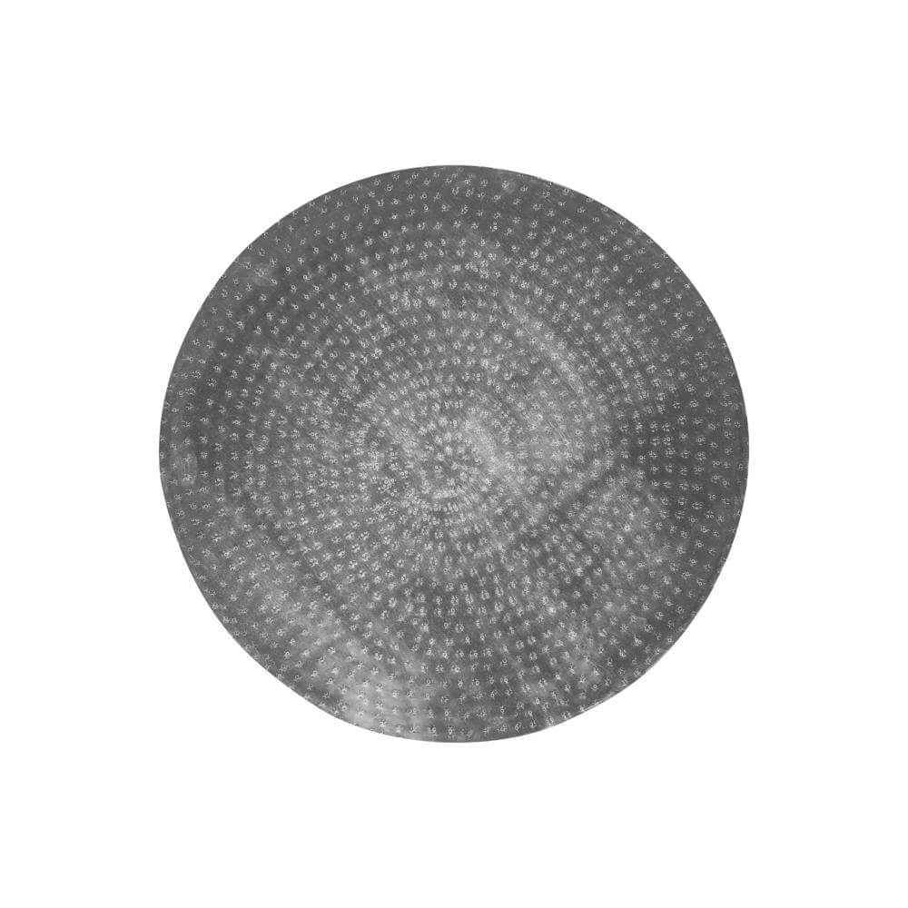 Hammered Metal Round Drum Accent Table 20" – Modern End Table (3 Colors) top view with intricate texture.