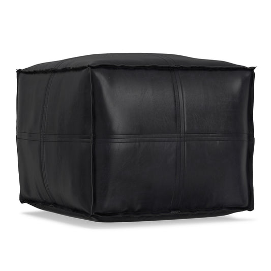 Brody Black Faux Leather Pouf