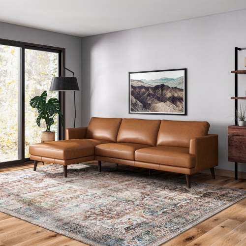 Modern Premium Leather L-Shape Chaise Sofa Sectional 105” – in room setting