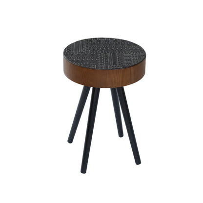 Cullen Carved-Top Round End Table – 15.75" Distressed Side Table