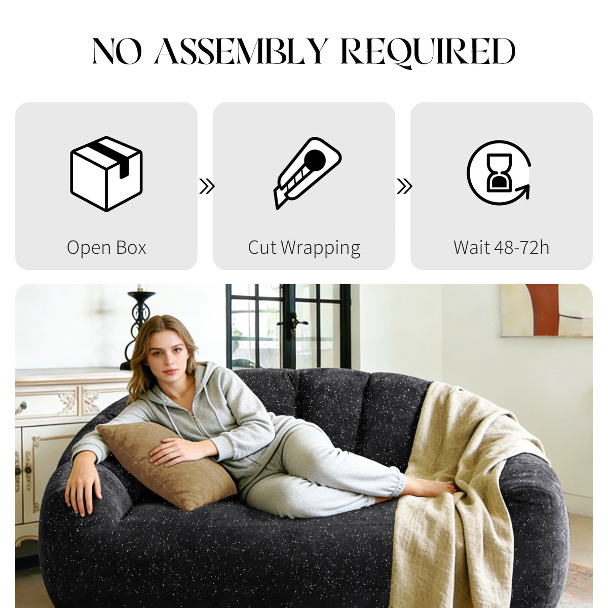 Ursin Oversized Bear Paw Bean Bag Sofa – 55" Faux Fur Lounge Chair - Black (4)