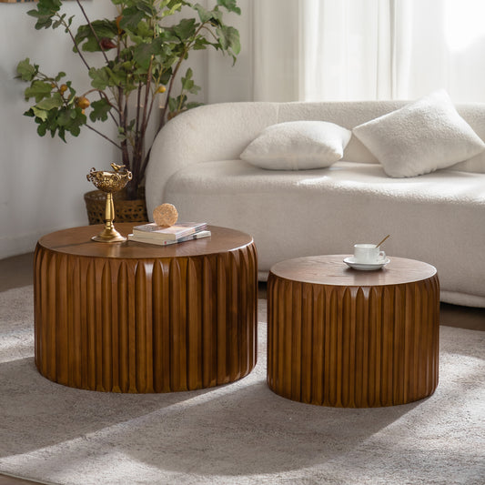Neve Fluted Walnut Nesting Coffee Tables